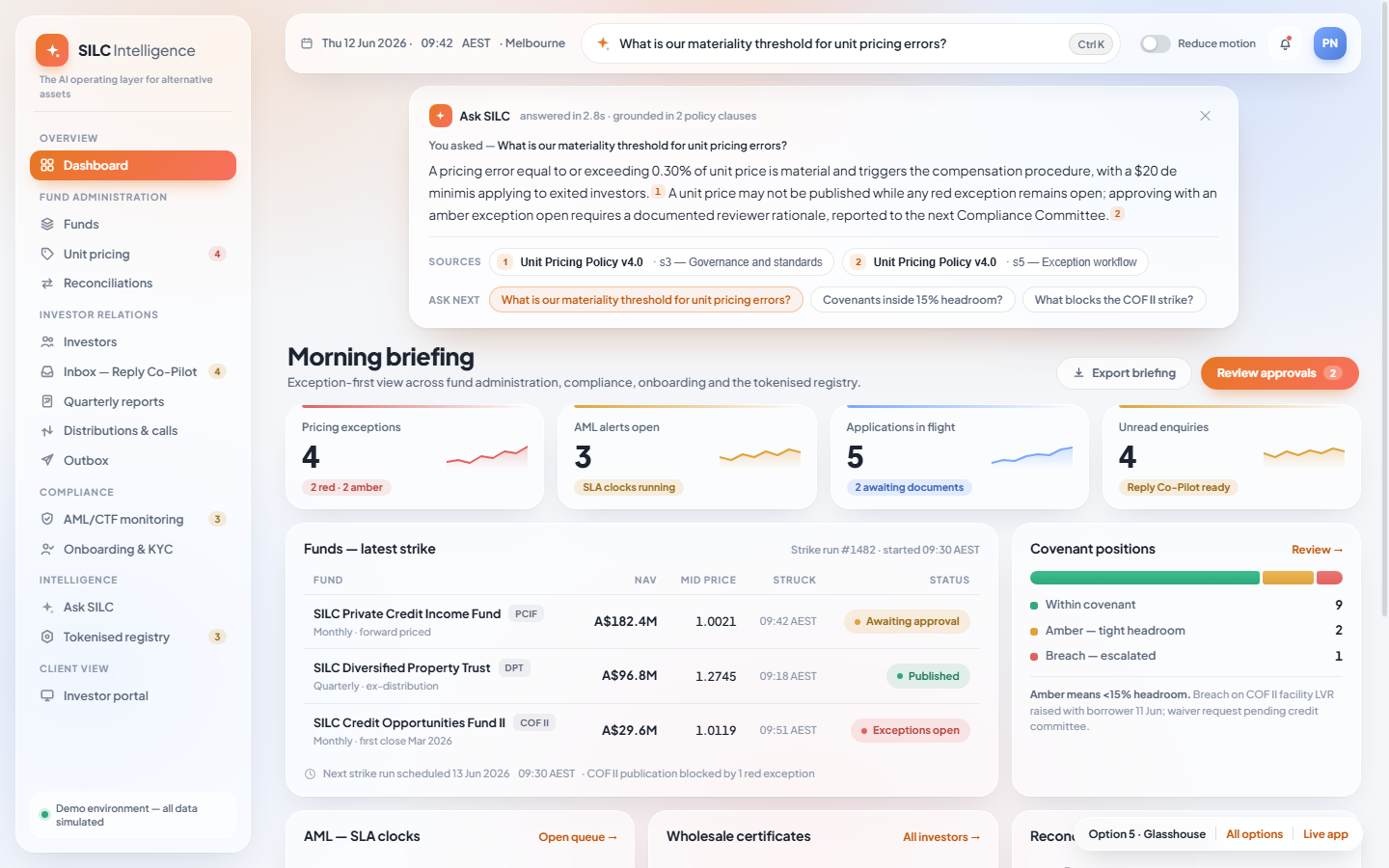 Glasshouse preview — frosted glass light SaaS